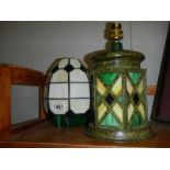 A leaded glass table lamp base and a leaded glass lamp shade.