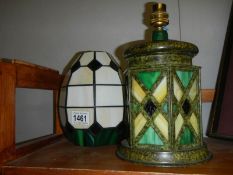 A leaded glass table lamp base and a leaded glass lamp shade.