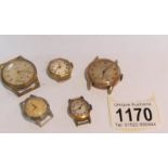 5 vintage watch heads including Imperia, Ingersol, Oris etc., (all need attention).