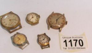 5 vintage watch heads including Imperia, Ingersol, Oris etc., (all need attention).