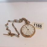 A gold pocket watch with attached gold Albert chain, (in need of attention).