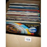 A box of LP records including ELO 'Out of the Blue' blue vinyl with poster etc and 2 Beatles LP's.