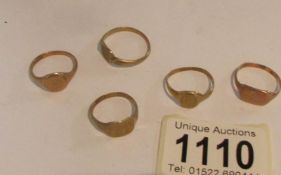 5 9ct gold signet rings, approximately 12 grams.