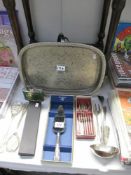 A quantity of silver plate including tray, cased cutlery, retro soda syphon etc.