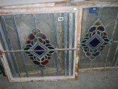 4 leaded stained glass window panels in frames, circa 1890's, approximately 27 x 27".