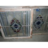 4 leaded stained glass window panels in frames, circa 1890's, approximately 27 x 27".