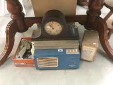 A 1950's Ferguson Monarch record player, oak mantle clock,