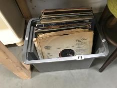 A box of LP records including Yes, Blondie, Stranglers, John Lennon ,beatles omd,visage,landscape,