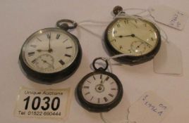 3 silver pocket watches, a/f.