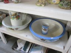 A jug and bowl set and a bowl with matching beaker