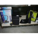A boxed (as new) portable dvd player, pair of Edifier speakers, Edifier multi media speaker etc.