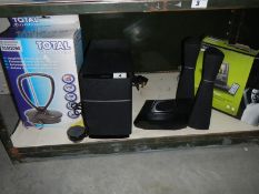 A boxed (as new) portable dvd player, pair of Edifier speakers, Edifier multi media speaker etc.