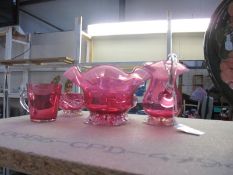 4 pieces of Victorian cranberry glass