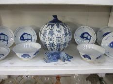 A good lot of dishes hand painted with Koi carp,