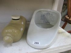 A stoneware hot water bottle and a slipper bath