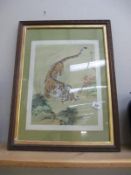 A Chinese watercolour of a tiger and cub