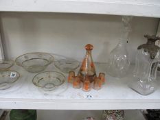 A shelf of vintage glass ware and decanters ****Condition report**** Fair condition
