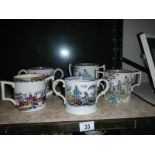 5 oriental loving cups, marked Chang on base of some,