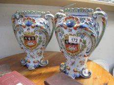 A pair of large French majolica hand painted vases A/F