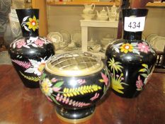 A pair of cloisonne vases and a cloisonne rose bowl