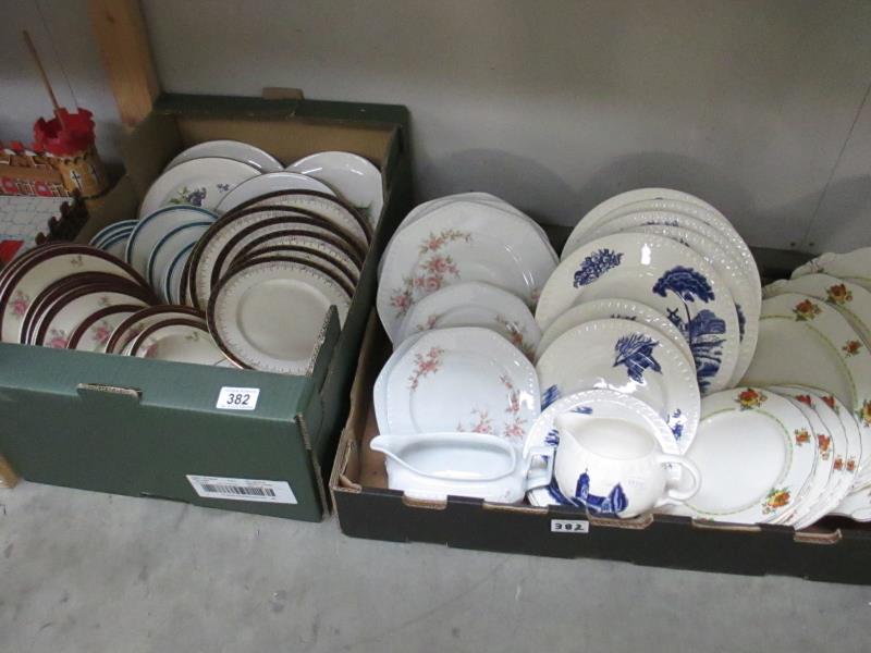 2 boxes containing large lot of various dinner plates etc.