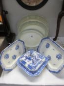 Art deco Adderley ware graduated meat platters and blue and white tureen and plates