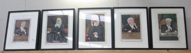 5 caricature prints of judges after Sallow Including Lord Chancellor Viscount Kilmuir