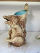 A rare 19th century Majolica bear jug (a/f cracked and missing tooth)