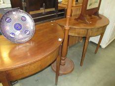 A pair of Victorian mahogany D end tables with middle leaf to make into dining table