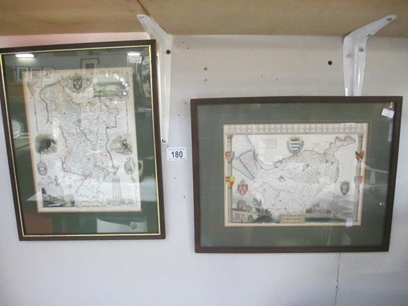 2 19th century framed and glazed maps of Derbyshire and Cheshire
