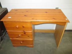 A pine 3 drawer single pedestal office desk