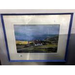 A framed and glazed watercolour of a house by the sea signed Bereford Johnson