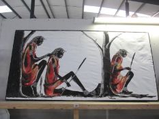 A large oil painting on canvas of Maasai warriors 150cm x 75cm