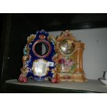 2 old Staffordshire mantle clocks (1 missing movement)