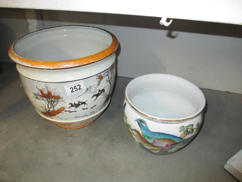 A Burlington ware hunting scene plant pot and 1 other