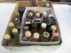 A box of miniatures including whisky (some empty/evaporated)