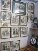 12 French 19th century coloured engravings