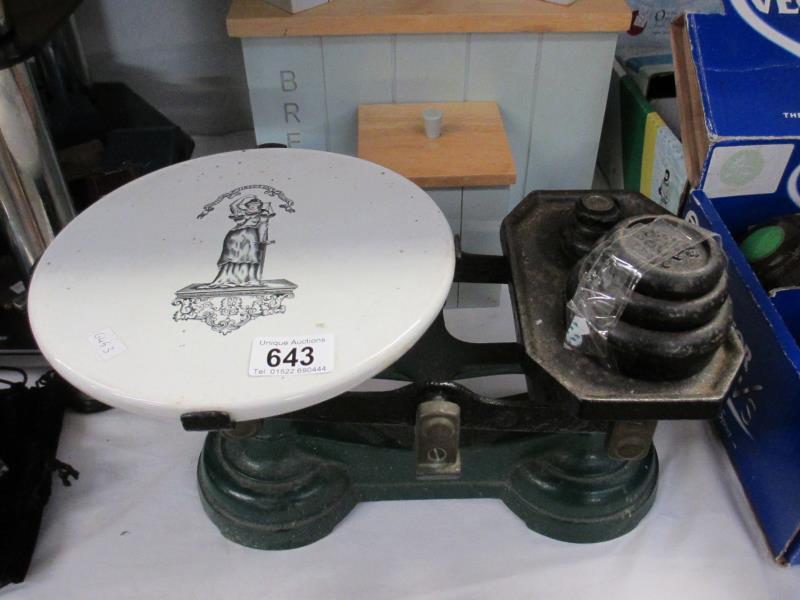 A Victorian set of scales with weights