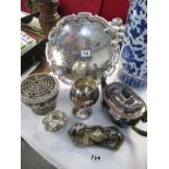 A quantity of silver plate including tray, teapot etc.