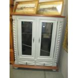 A fine grey painted display cabinet