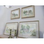 4 framed and glazed paintings of village scenes signed D.C.