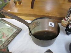 2 Victorian copper pans with iron handles