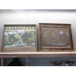 2 framed and glazed world maps