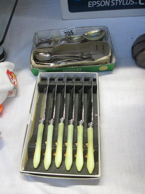 A nice set of cased knives and quantity of sets of spoons etc.