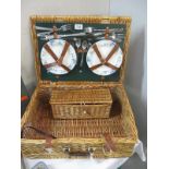 A wicker picnic basket