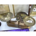 A vintage cast iron kitchen scales and balance scales etc.