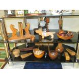 A quantity of wooden items including fruit bowl etc