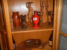 2 shelves of wooden items