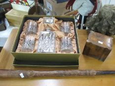 A boxed Essence crystal decanter and 4 tumblers,