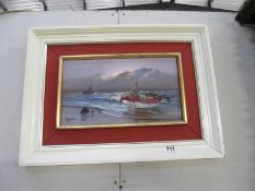 An oil on canvas signed fishing boat scene